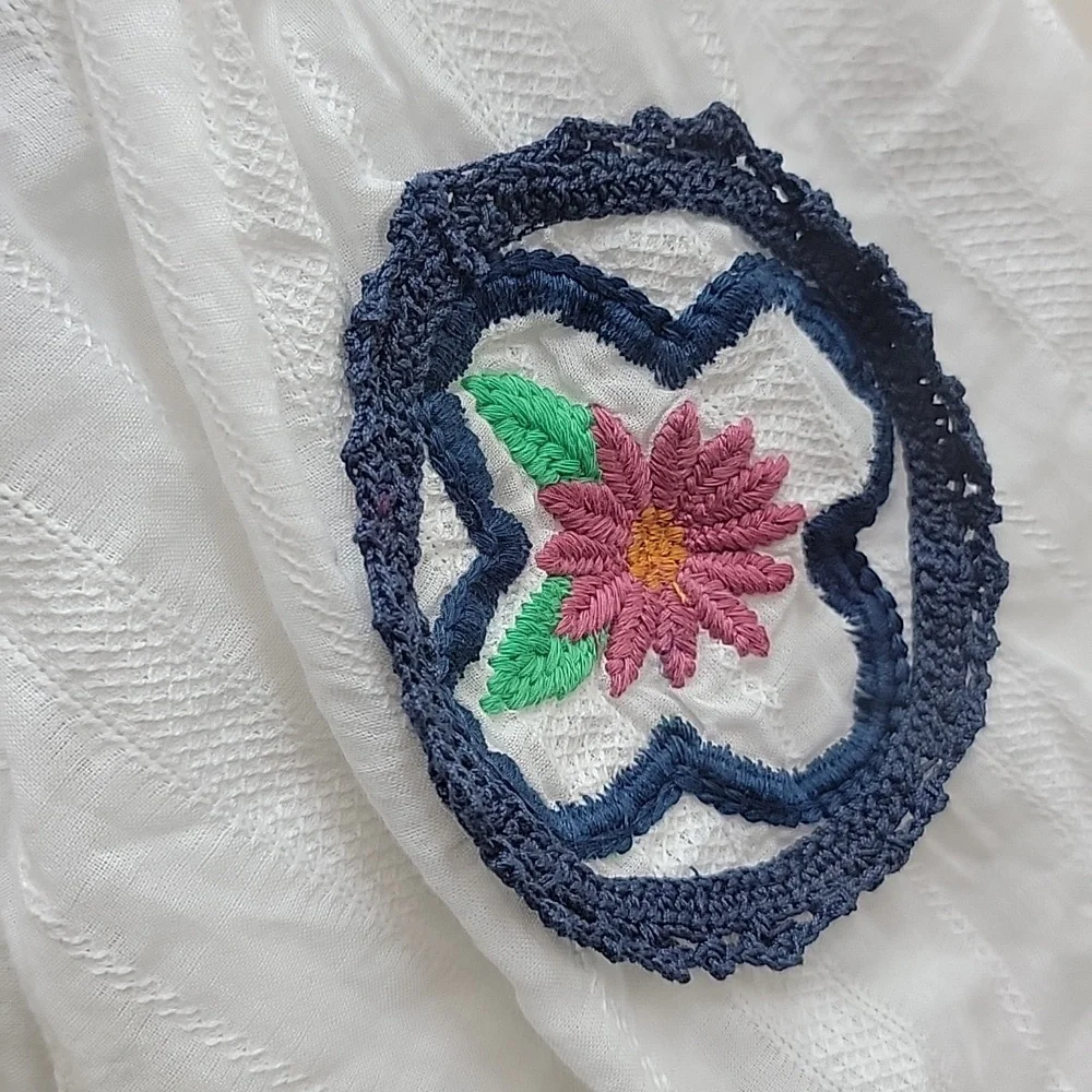 Cleobella | Navi Embroidered White and Blue Women's Top - Picture 3 of 11